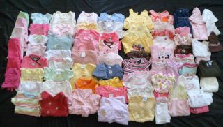 Huge 90 Piece Lot of 0 3 3 6 Month Baby Girls Clothes Outfits PJ's Hats Etc