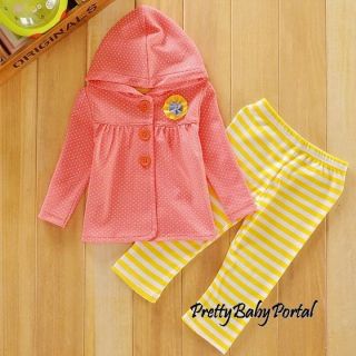 New Girls Baby Toddler Kid's Clothes 2piece Cotton Suit Hooded Tops Pants Pink