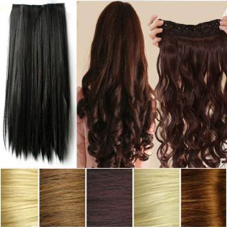 Sexy Women Long Straight Curly Clip in Synthetic Hair Extension for Human