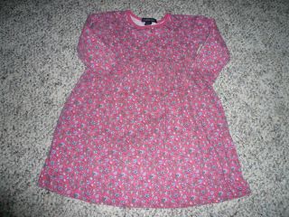 Lands' End Girl Size 3T Pink Floral Cotton Knit Long Sleeve Dress