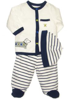 Boys Infant Baby Dachshund Footed Striped Pants 3 Piece Outfit by Little Me