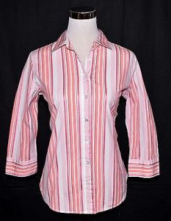 White Pink Striped J Crew Stretch Cotton Button Down Blouse Shirt Large
