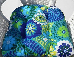 Wicker Seat Chair Cushion Blue Lime Green Yellow White Floral Outdoor