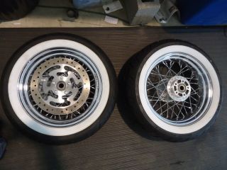 Harley Davidson Touring Chrome 40 Spoke Wheels with White Wall Tires