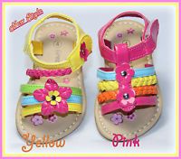 Toddler Girls Sandals Strappy Floral Rainbow Yellow Pink Blue Summer