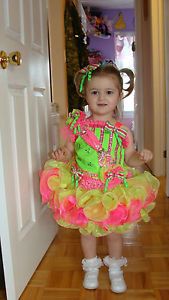 National Glitz Toddler Pageant Cupcake Dress Pink Lime Green Sz 18M 2T 3T