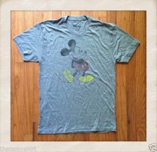 New Mens Mighty Fine Vintage Inspired Tri Blend Mickey Mouse Tee Shirt in Gray