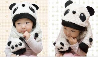 Infant Toddler Boy Girl Baby Kid Warm Winter Panda Head Cap Beanie Scarf Set
