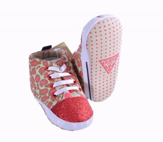Guess Girls Leopard Print Red Glitter Shoes Baby Laces Brand Trainer Accessory