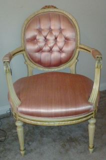 Antique Louis XVI French Upholstered Chair Pink with Carved Rose Embellishment