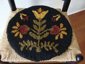Country Folk Art Floral Hooked Chair Pad