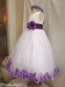 White Purple Tulle Flower Girl Dress Children Pageant Dress Size s M 2 4 6 8 12