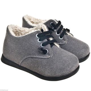 Boys Kids Toddler Childrens Infant Suede Shoes in Grey with Black or Blue Laces