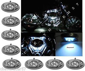 8PC White LED Chrome Modules Motorcycle Chopper Frame Neon Glow Lights Pods Kit