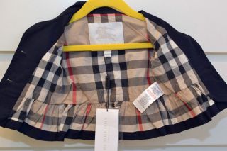 $265 Burberry Navy Baby Girl Toddler Coat Jacket Trench Plaid Check 9 M New