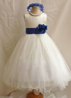 FL Ivory Royal Blue Sash Color Toddler Bridal Party Pageant Flower Girl Dress
