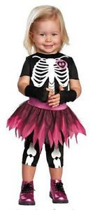 Baby Girl Pink Black White Punkie Bones Skeleton Toddler Halloween Costume