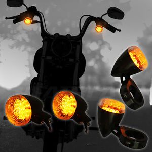 4X LED Turn Signal Light Indicator Front Rear Motorcycle Amber Lamp Harley Black