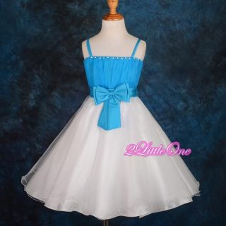 Diamante Flower Girl Dress Wedding Pageant Party Blue White Toddler 2T 3T 190