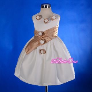 Cream Champagne Satin Scoop Dress Wedding Pageant Occasion Baby Size 18 24M 225