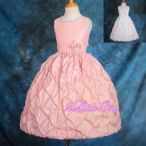 Wedding Flower Girl Bubble Dress Pageant Party Diamond Pattern Pink Sz 4 7 179