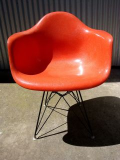 Eames 1950's Original Orange Bucket Chair w Black Eiffel Tower Base