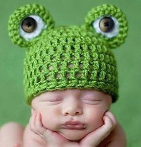Cute Frog Design Baby Crochet Knit Beanie Cotton Hat Great Photo Props BH005