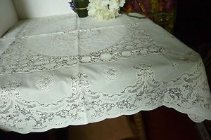 Vinyl Lace Tablecloth Tea Size Wedding Topper 35" Square Wipe Clean Easy Care