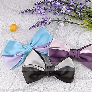 Double Colors Women Girls Cute Satin Fabric Boutique Bowknot Hairpin Clamp Clip