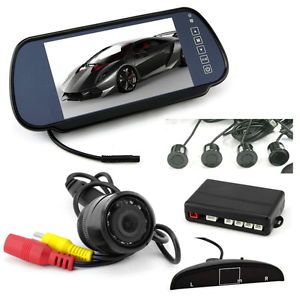 7" TFT Bluetooth Monitor Mirror Car 10 IR Rearview Camera Parking Sensors Kit