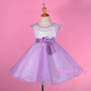 Polka Dot Pattern Tulle Dress Flower Girl Pageant Party Purple Toddler 3T 243