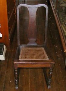 Antique Vintage Lovely Dark Wood Rocker Rocking Chair w Light Cane Bottom Seat