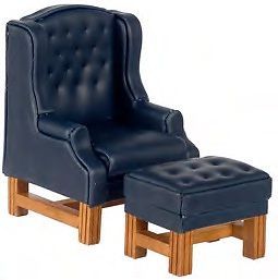 Doll House Mini Miniature Blue Leather Chair Ottoman Couch Set 1 12 Scale