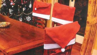Christmas House Holiday Season Santa Hat Chair Back Slip Cover Red White Felt