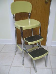 Vtg Pastel Yellow Cosco Kitchen Step Stool Mid Century Chair Seat Ladder Retro