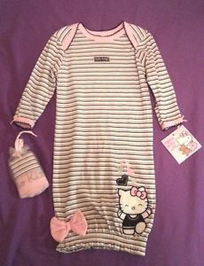 Hello Kitty Baby Girl Gown Cap Set Outfit Layette Size Newborn 0 6 Months
