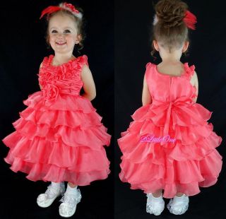 Organza Tiered Dress Wedding Flower Girl Pageant Party Coral Toddler Sz 2 3T 239