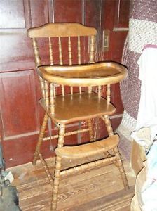 Vintage Retro Solid Wood Turned Spindle Baby Toddler Child High Chair Jenny Lind