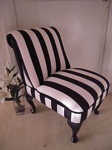 Black White Bedroom Chair Stripe Traditional Queen Anne Style Legs Cotton New