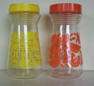 Vtg Lemon Orange Juice Pitcher Decanter 24oz Glass Carafe w Lid Tang