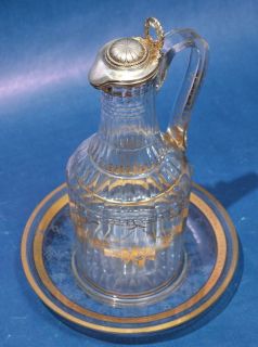Antique Imperial Russian Buch Gold Glass Pitcher Decanter w Silver Top Lid C1795
