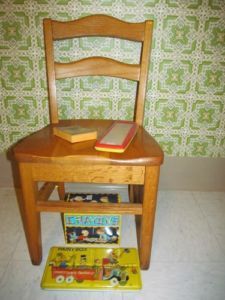 Antique Child's Solid Heavy Oak School Chair Taller Size Plain Mission Style