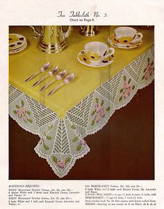 Vtg 50s Filet Crochet Patterns Crinoline Lady Chair Doily Tablecloth Edging VTNS