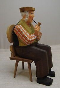 Vtg Anri Black Forest German Swiss Folk Art Wood Carving Man in Chair Figure