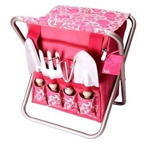 V A Luxury Folding Pink Gardening Tool Set Chair Stool Storage Seat Patio 16232