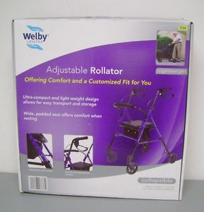 Welby Rollator Rolling Walker Folding Padded Seat Chair Adjustable New Blue