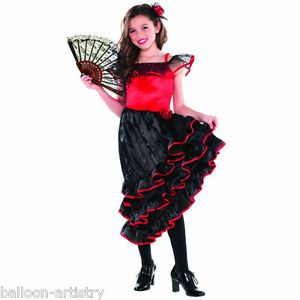 Child's Girl's Spanish Flamenco Dancer Halloween Fancy Dress Party Costume