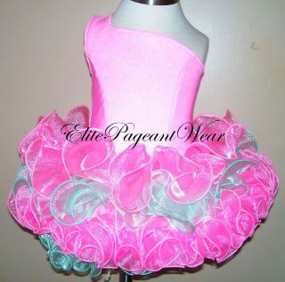 National Pageant Dress Shell Sizes 6mos to 7 8 Girls One Shoulder Pink Seafoam