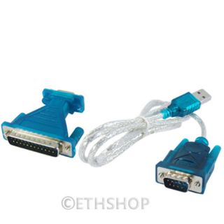 1 2M USB Serial RS232 DB9 DB25 Converter Cable Adapter