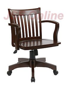 Espresso Finish Wood Mission Style Bankers Swivel Office Desk Task Chair w Arms